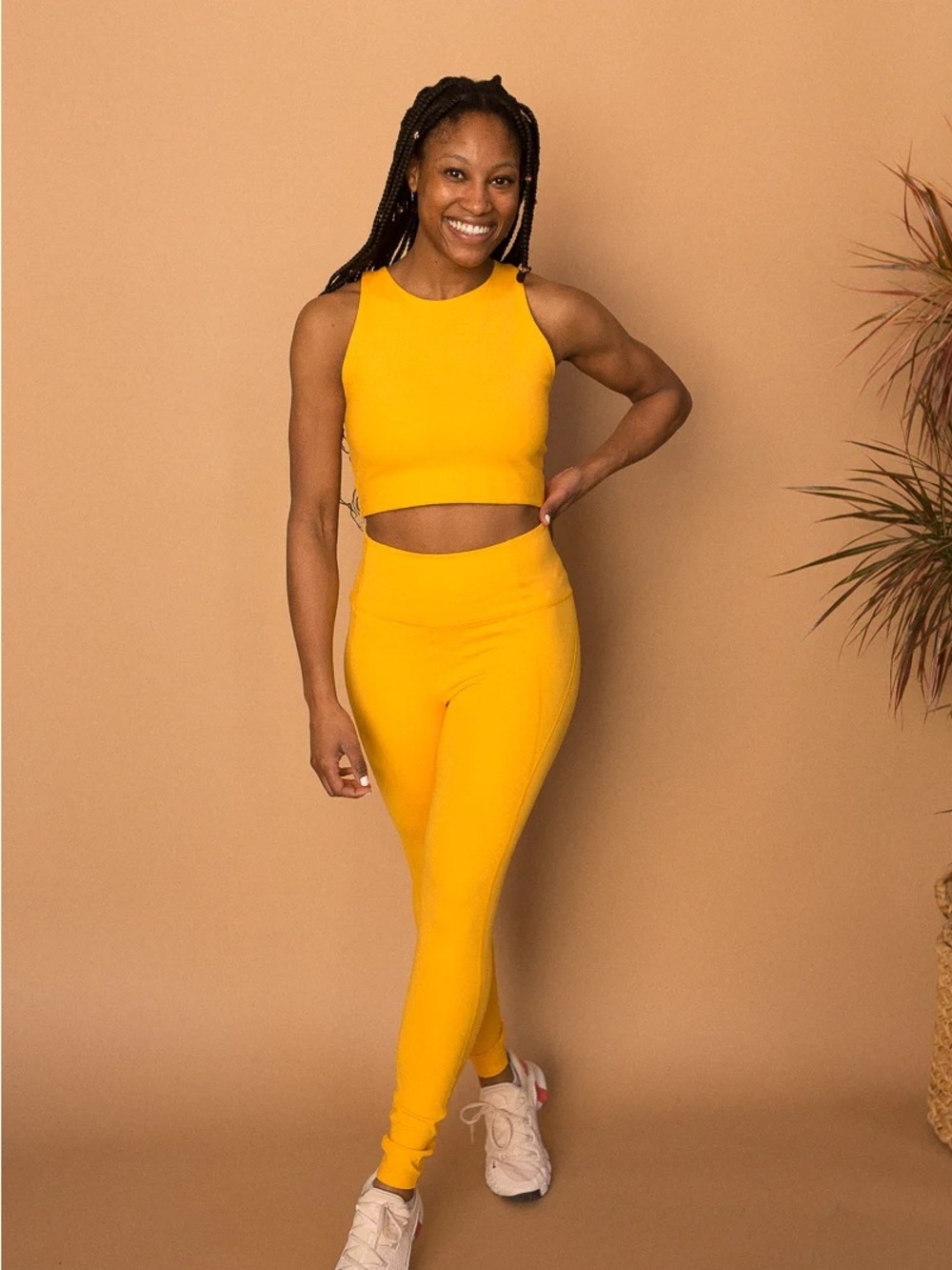 Girlfriend Collective High-Waist Yellow Active Set Leggings and Top - Picture 2 of 9